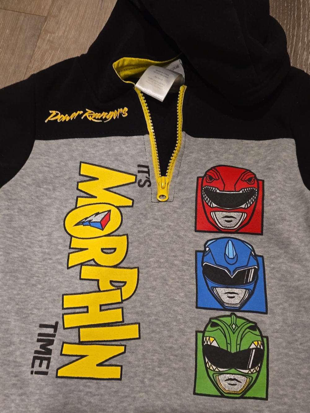 Kids Power Ranger Hooded Pullover - Gray/Black with Yellow Accents - Picture 3 of 3